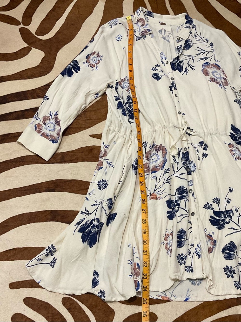 Free People Floral Print Button Down Drawstring Waist Mini Dress Size XS - Picture 5 of 7